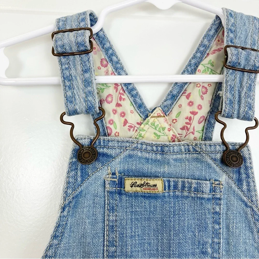 VTG Y2K Levi Strauss Levi's Denim Jean Embroidered Floral Overalls Dress Girl 4T